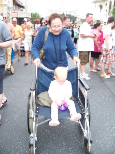 Mrs. Nilsa was a tricker!  ;)  That wheelchair was supposed to be for her, but when we turned around she was popping Jovelle in it and pushing her around!